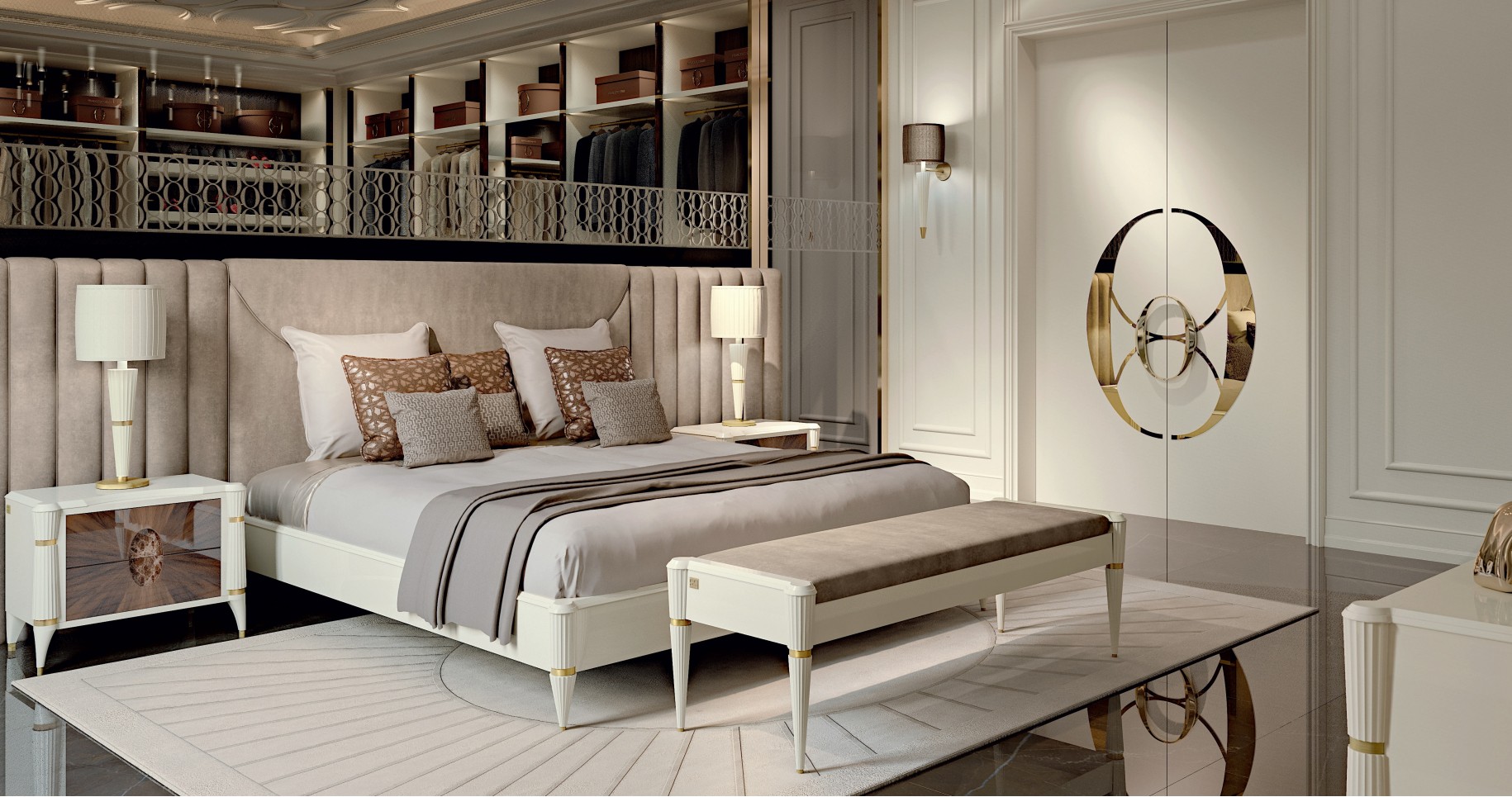 Кровать мягкая с широким изголовьем Ellipse 9055