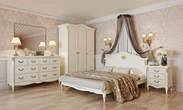 Кровать с деревянным изголовьем Romantic Gold
