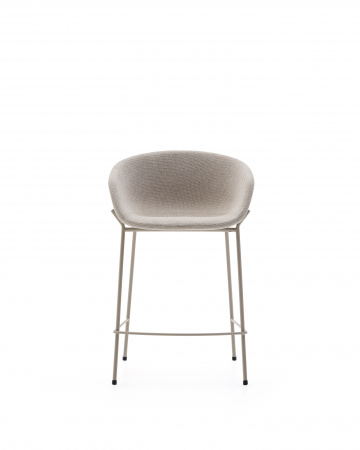 Полубарный стул Yvette из бежевого шенилла с бежевыми стальными ножками