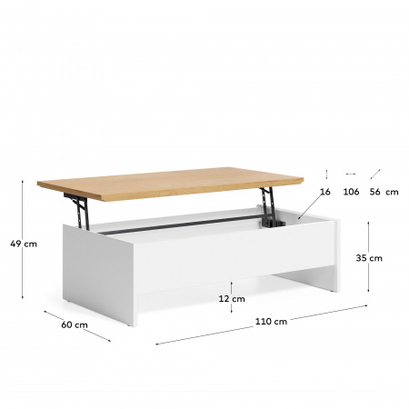 Abilen Подъемный журнальный столик из дуба и белого лака 110 x 60 см FSC 100%