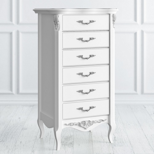 Комод высокий 6 ящиков Romantic Silvery Rome
